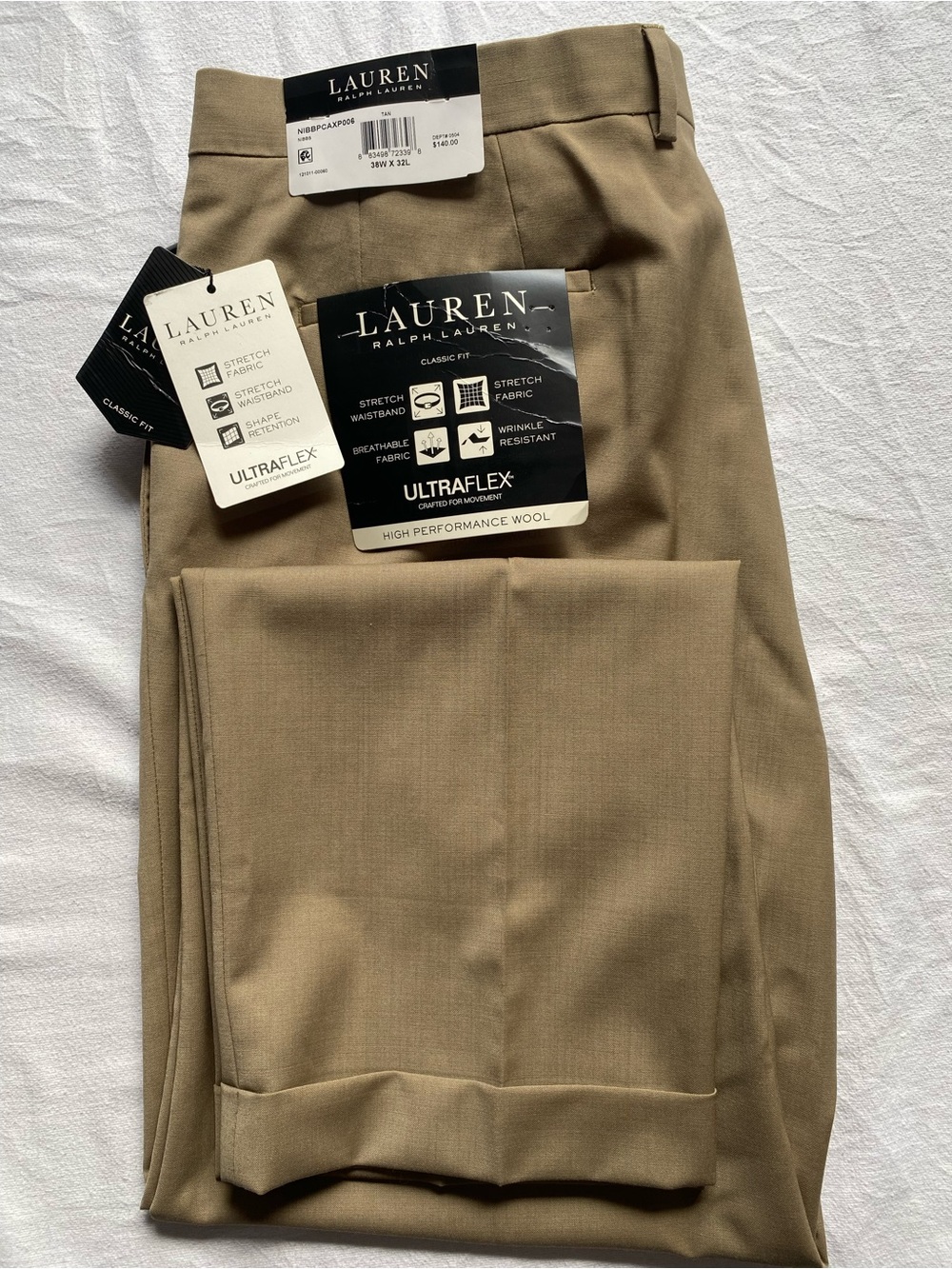 Lauren Ralph Lauren khaki Ultraflex Dress Pants SZ 38W X 32L New